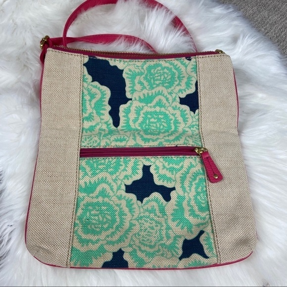 Fossil Tan/ Pink Boho Summer Spring Floral Crossbody Bag Purse - Picture 3 of 8